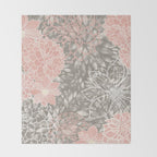 Festive, Floral Pattern Dahlias, Pink, Gray, White Throw Blanket Gallery Image 2