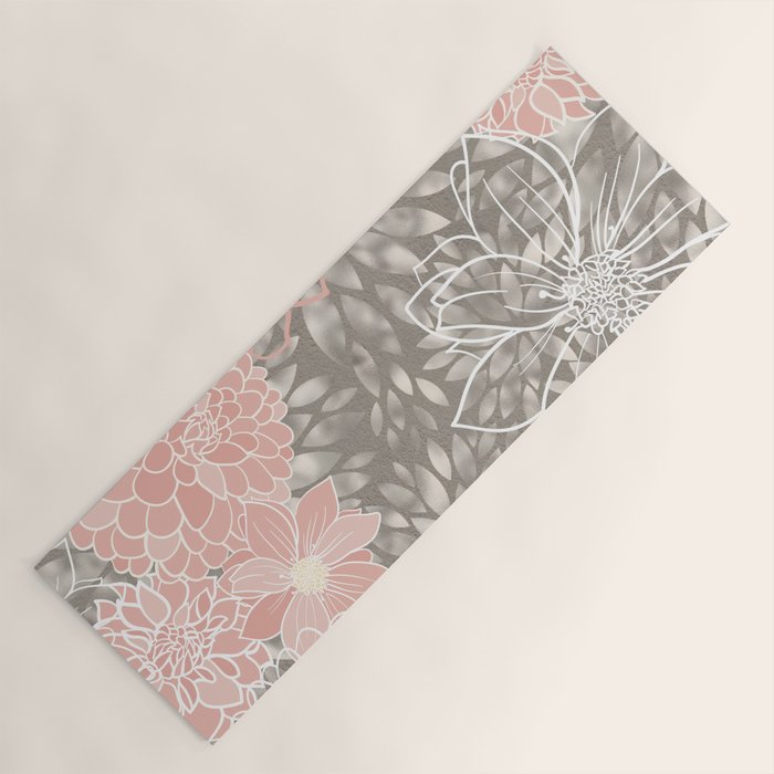 Festive, Floral Pattern Dahlias, Pink, Gray, White Yoga Mat Gallery Image 1