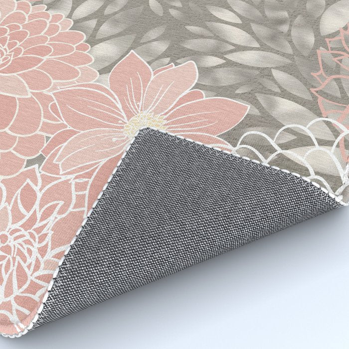 Festive, Floral Pattern Dahlias, Pink, Gray, White Rug Gallery Image 4