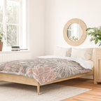 Festive, Floral Pattern Dahlias, Pink, Gray, White Duvet Cover Gallery Image 2