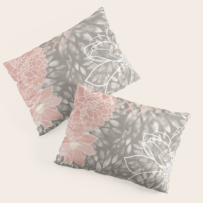 Festive, Floral Pattern Dahlias, Pink, Gray, White Pillow Sham Gallery Image 3