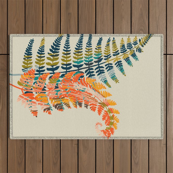 colorful fern leaves Outdoor Rug Gallery Image 1
