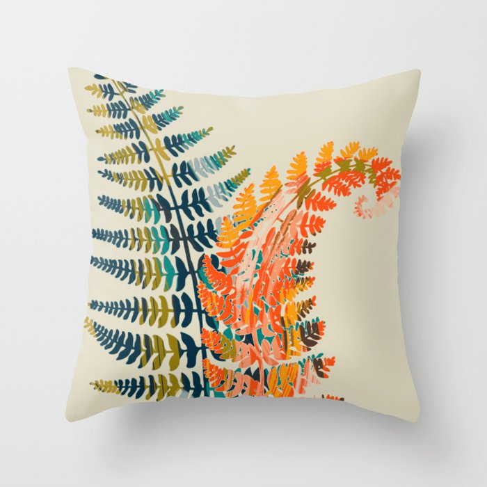 colorful fern leaves Throw Pillow Gallery Image 6