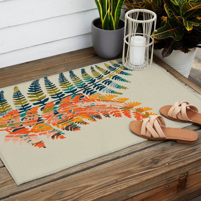colorful fern leaves Outdoor Rug Gallery Image 2