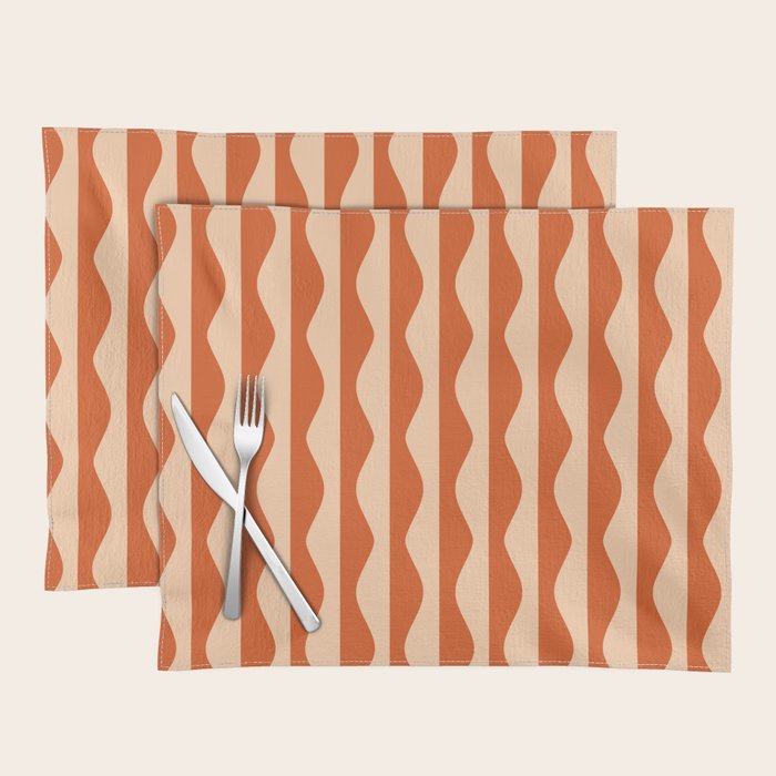 Retro Wavy Lines Pattern in Burnt Orange & Peach Placemat Gallery Image 1