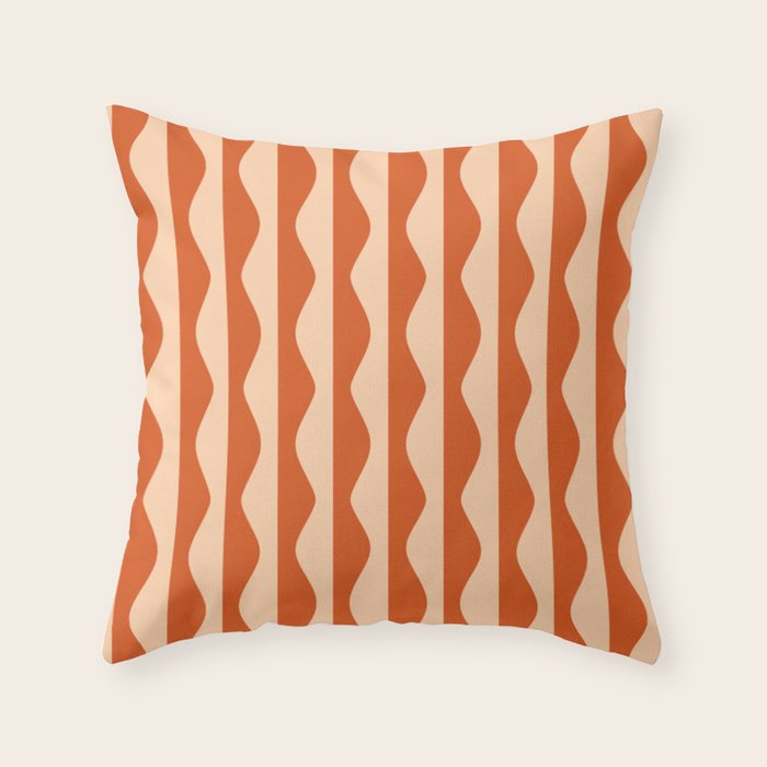 Retro Wavy Lines Pattern in Burnt Orange & Peach Throw Pillow Gallery Image 6