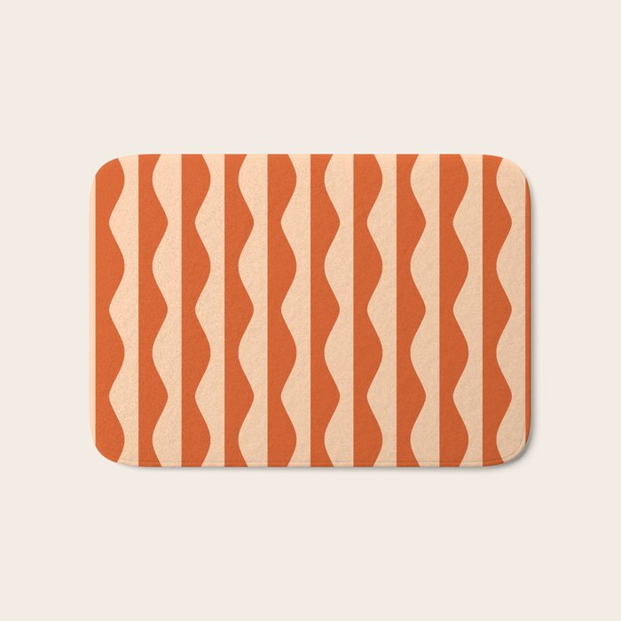 Retro Wavy Lines Pattern in Burnt Orange & Peach Bath Mat Gallery Image 1