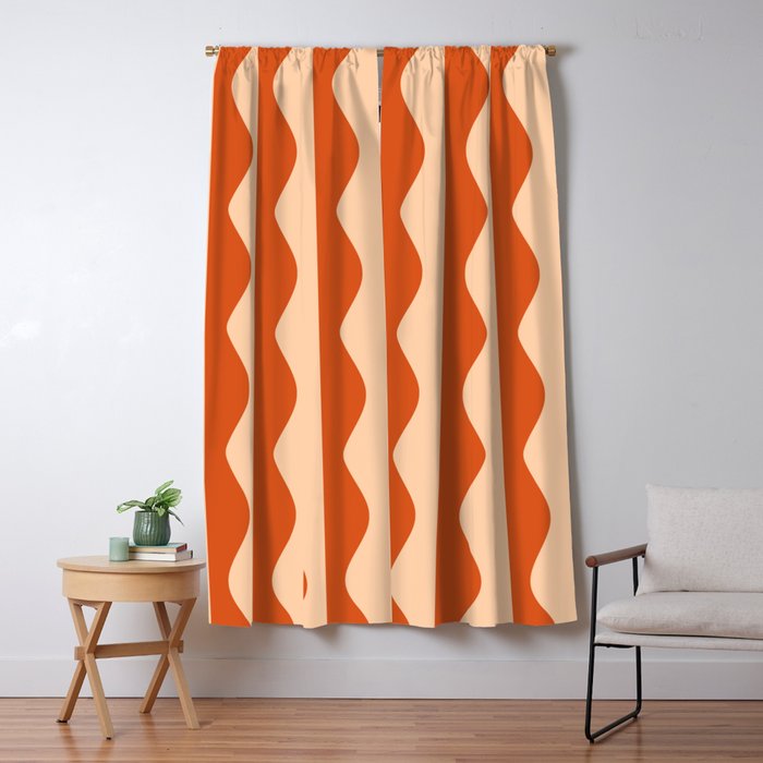 Retro Wavy Lines Pattern in Burnt Orange & Peach Window Curtain Gallery Image 5