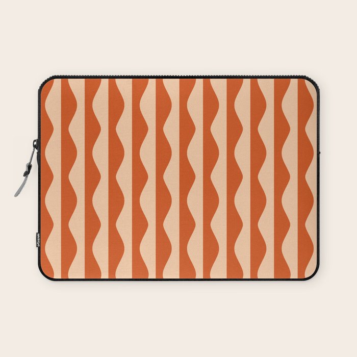 Retro Wavy Lines Pattern in Burnt Orange & Peach Laptop Sleeve Gallery Image 1