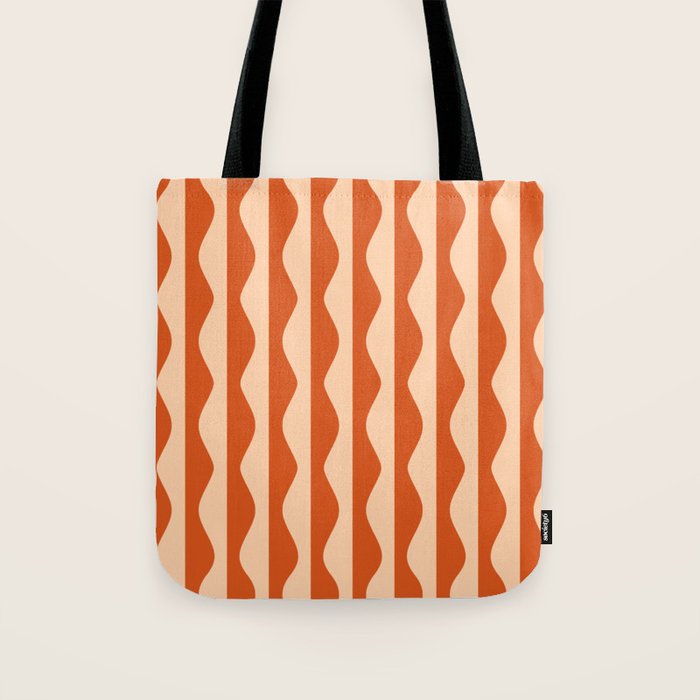 Retro Wavy Lines Pattern in Burnt Orange & Peach Tote Bag Gallery Image 1