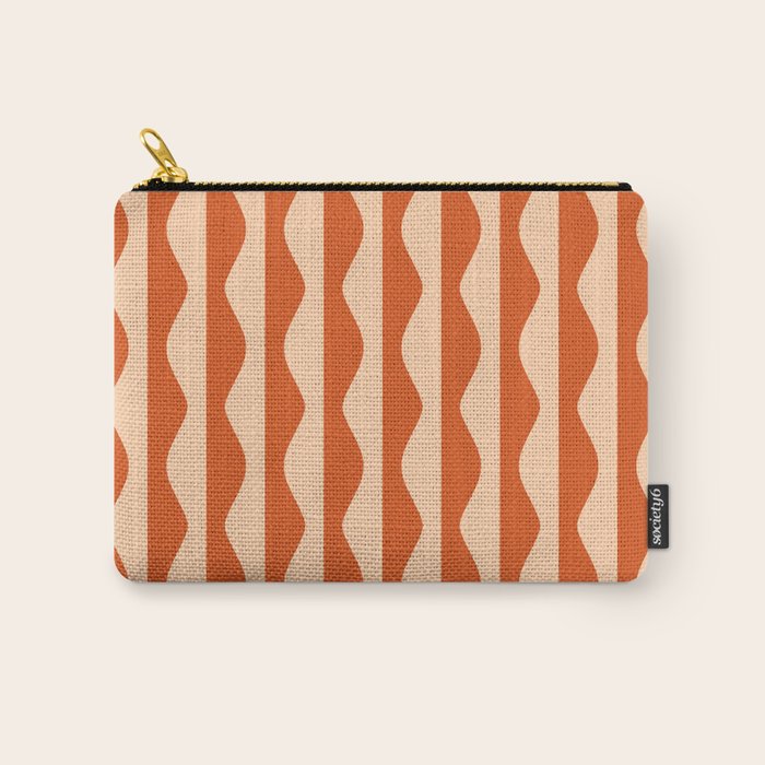 Retro Wavy Lines Pattern in Burnt Orange & Peach Carry All Pouch Gallery Image 1