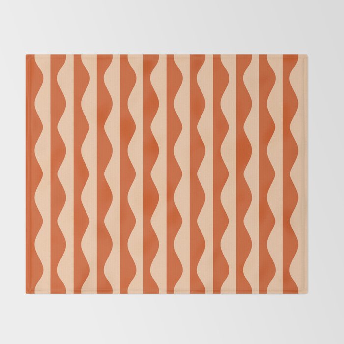 Retro Wavy Lines Pattern in Burnt Orange & Peach Throw Blanket Gallery Image 2