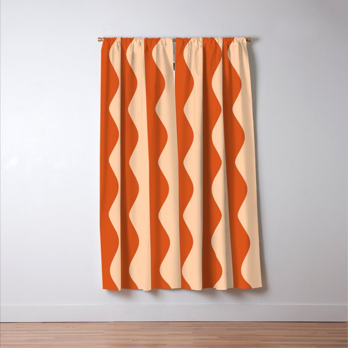 Retro Wavy Lines Pattern in Burnt Orange & Peach Window Curtain Gallery Image 3