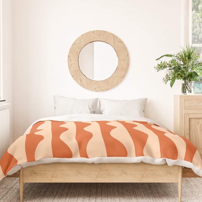 Retro Wavy Lines Pattern in Burnt Orange & Peach Duvet Cover Gallery Image 3