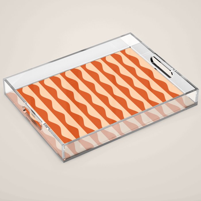 Retro Wavy Lines Pattern in Burnt Orange & Peach Acrylic Tray Gallery Image 1