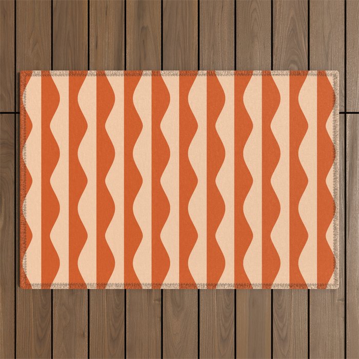 Retro Wavy Lines Pattern in Burnt Orange & Peach Outdoor Rug Gallery Image 1