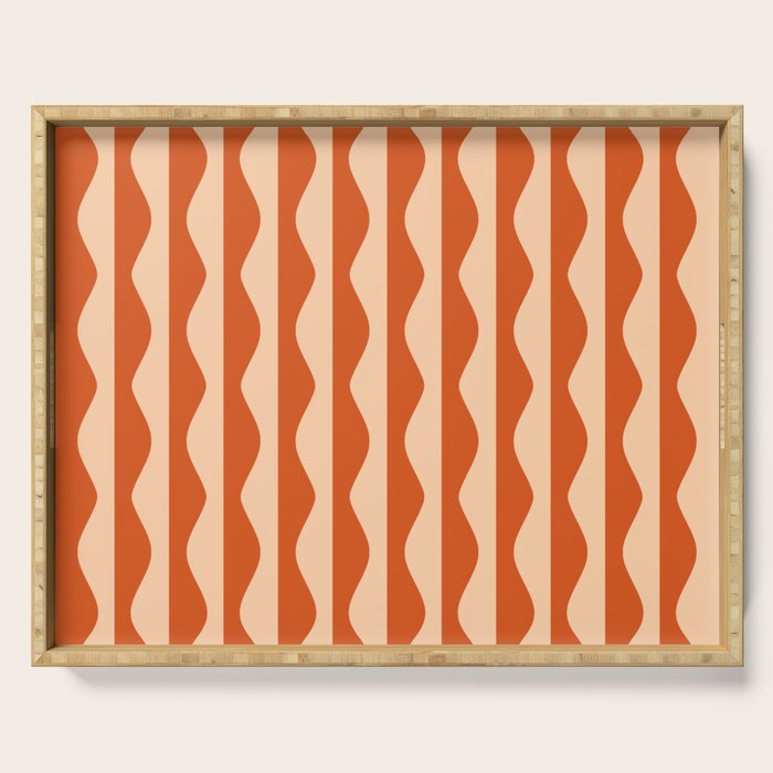 Retro Wavy Lines Pattern in Burnt Orange & Peach Serving Tray Gallery Image 1
