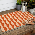 Retro Wavy Lines Pattern in Burnt Orange & Peach Outdoor Rug Gallery Image 2