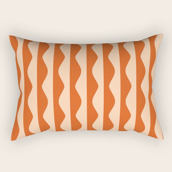 Retro Wavy Lines Pattern in Burnt Orange & Peach Rectangular Pillow Gallery Image 1