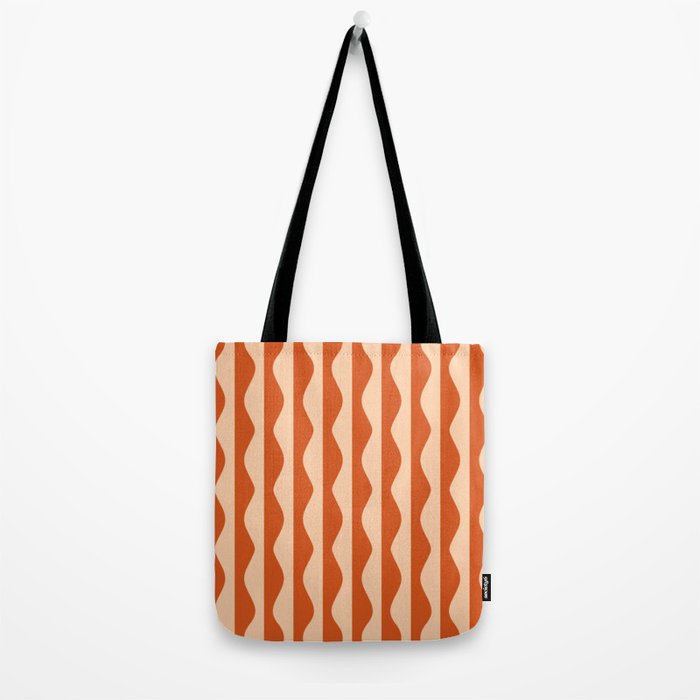 Retro Wavy Lines Pattern in Burnt Orange & Peach Tote Bag Gallery Image 2