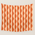 Retro Wavy Lines Pattern in Burnt Orange & Peach Wall Tapestry Gallery Image 4