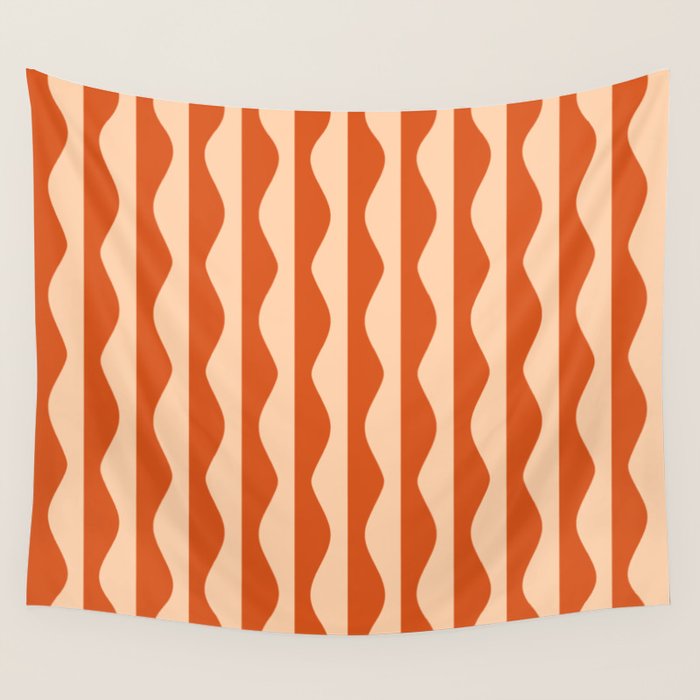 Retro Wavy Lines Pattern in Burnt Orange & Peach Wall Tapestry Gallery Image 4