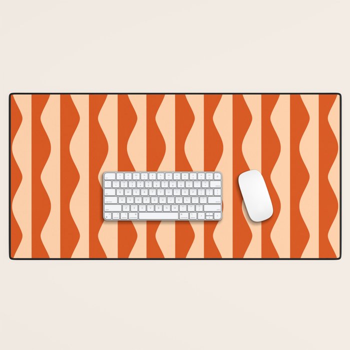 Retro Wavy Lines Pattern in Burnt Orange & Peach Desk Mat Gallery Image 1