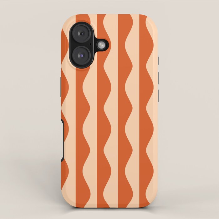 Retro Wavy Lines Pattern in Burnt Orange & Peach iPhone Case Gallery Image 1