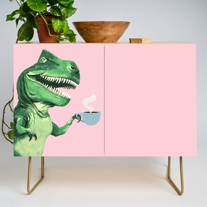 T-Rex Enjoying Coffee in Pink Credenza Gallery Image 1
