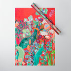 Red floral Jungle Garden Botanical featuring Proteas, Reeds, Eucalyptus, Ferns and Birds of Paradise Wrapping Paper Gallery Image 1