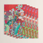 Red floral Jungle Garden Botanical featuring Proteas, Reeds, Eucalyptus, Ferns and Birds of Paradise Wrapping Paper Gallery Image 3