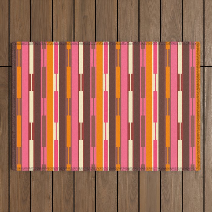 Eclectic Geo Chain Vertical Stripes Pattern Brown Orange Pink Outdoor Rug Gallery Image 1
