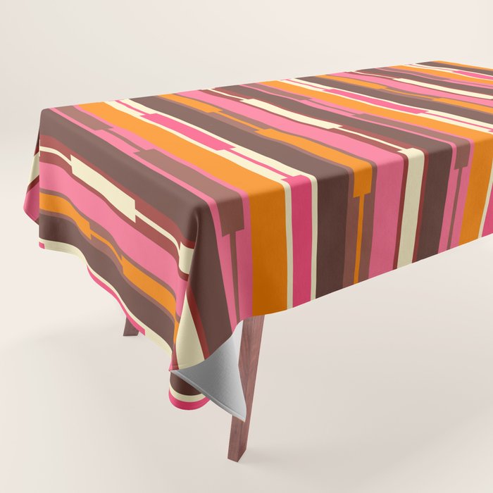 Eclectic Geo Chain Vertical Stripes Pattern Brown Orange Pink Tablecloth Gallery Image 1