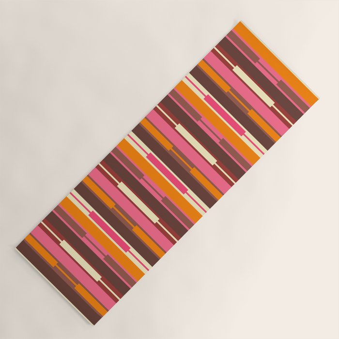 Eclectic Geo Chain Vertical Stripes Pattern Brown Orange Pink Yoga Mat Gallery Image 1