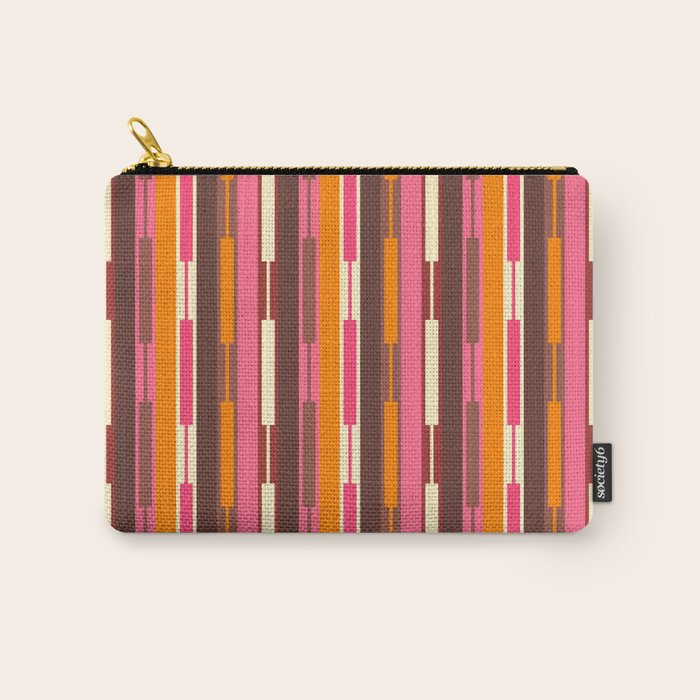 Eclectic Geo Chain Vertical Stripes Pattern Brown Orange Pink Carry All Pouch Gallery Image 1