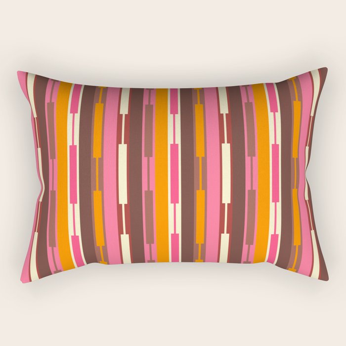 Eclectic Geo Chain Vertical Stripes Pattern Brown Orange Pink Rectangular Pillow Gallery Image 1