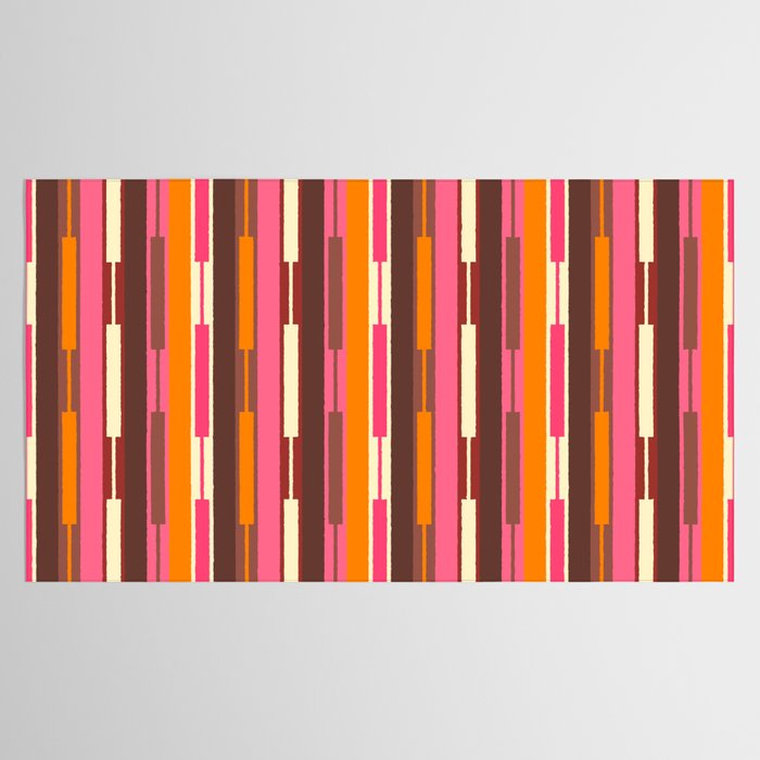 Eclectic Geo Chain Vertical Stripes Pattern Brown Orange Pink Tablecloth Gallery Image 2