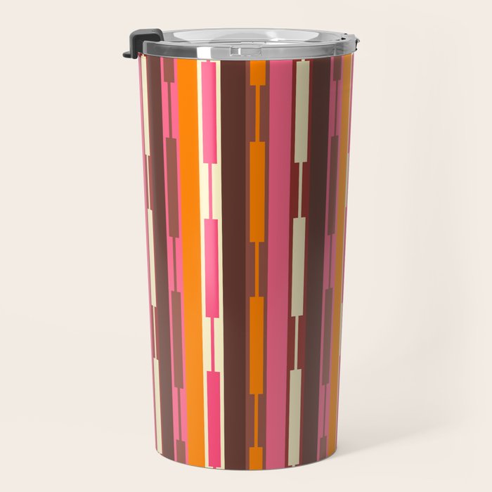 Eclectic Geo Chain Vertical Stripes Pattern Brown Orange Pink Travel Mug Gallery Image 3
