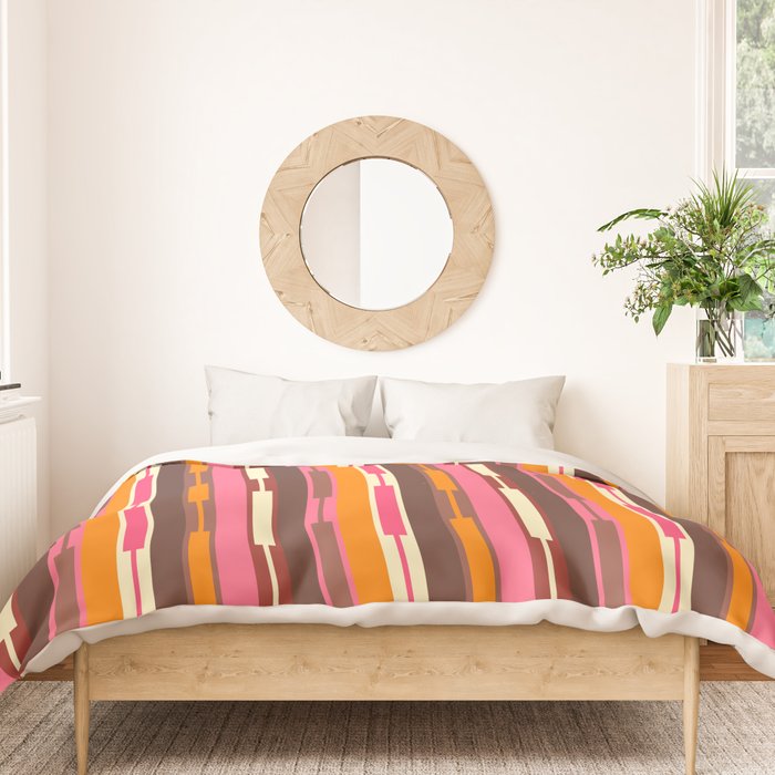 Eclectic Geo Chain Vertical Stripes Pattern Brown Orange Pink Duvet Cover Gallery Image 3