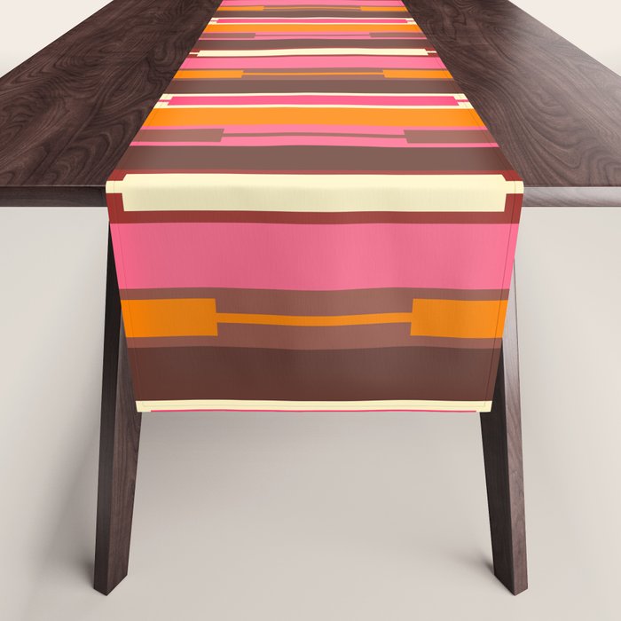 Eclectic Geo Chain Vertical Stripes Pattern Brown Orange Pink Table Runner Gallery Image 1