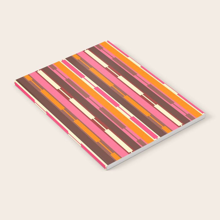Eclectic Geo Chain Vertical Stripes Pattern Brown Orange Pink Notebook Gallery Image 1