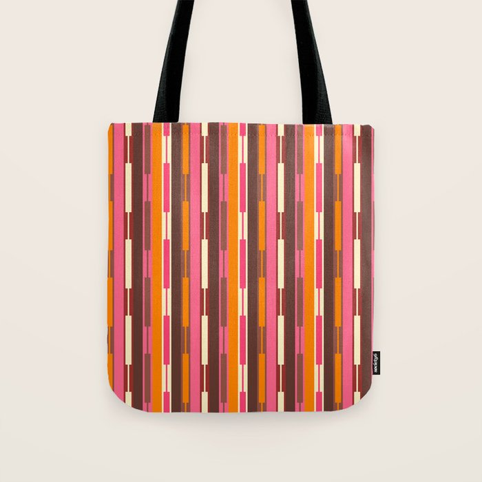 Eclectic Geo Chain Vertical Stripes Pattern Brown Orange Pink Tote Bag Gallery Image 1