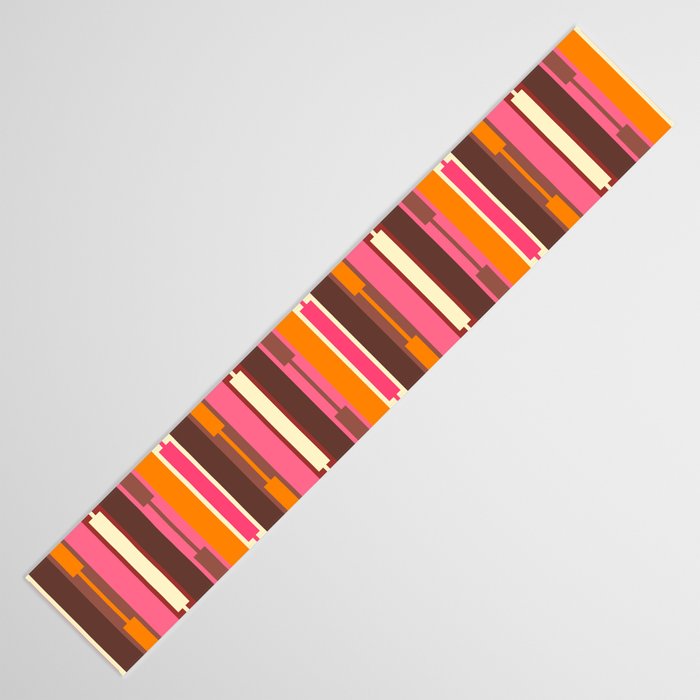 Eclectic Geo Chain Vertical Stripes Pattern Brown Orange Pink Table Runner Gallery Image 3