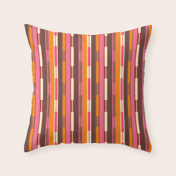 Eclectic Geo Chain Vertical Stripes Pattern Brown Orange Pink Throw Pillow Gallery Image 6
