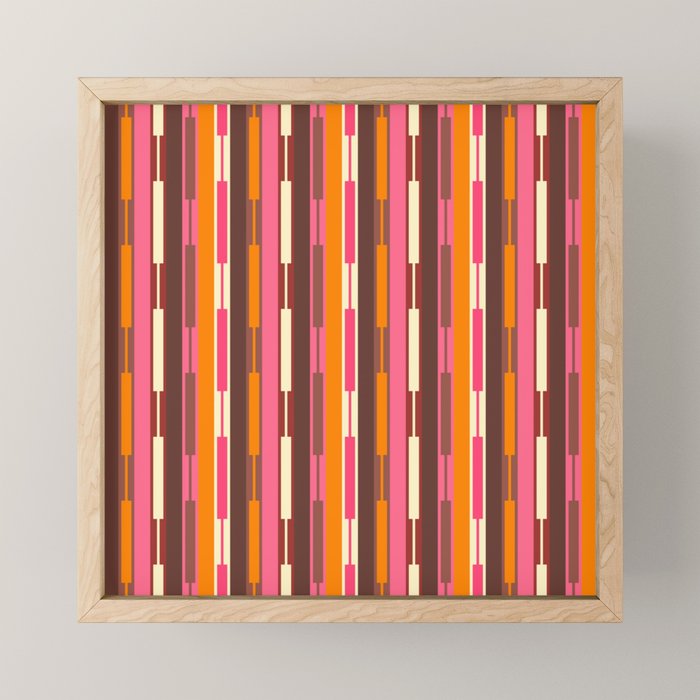 Eclectic Geo Chain Vertical Stripes Pattern Brown Orange Pink Mini Art Print Gallery Image 1