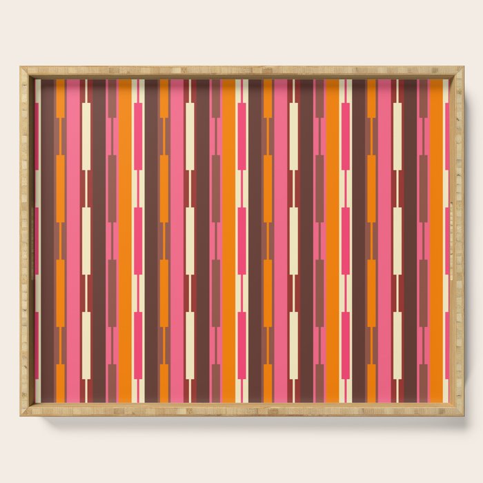Eclectic Geo Chain Vertical Stripes Pattern Brown Orange Pink Serving Tray Gallery Image 1
