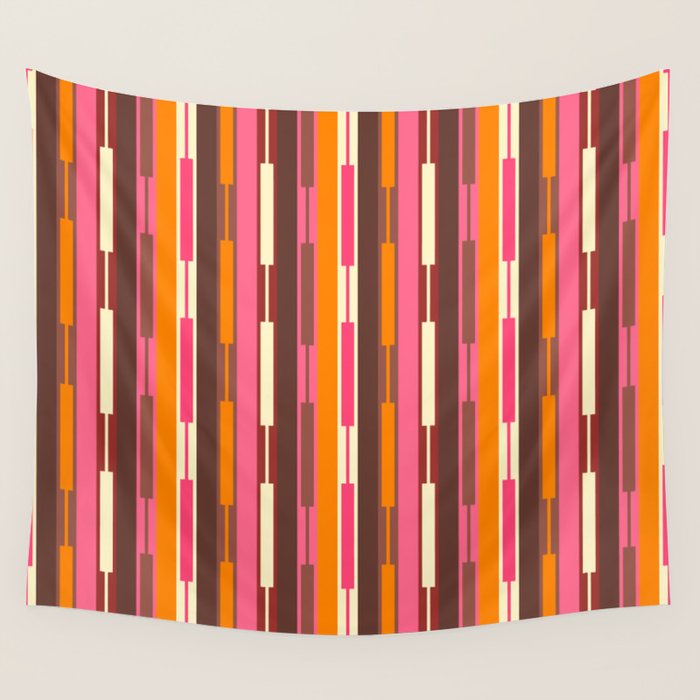 Eclectic Geo Chain Vertical Stripes Pattern Brown Orange Pink Wall Tapestry Gallery Image 4