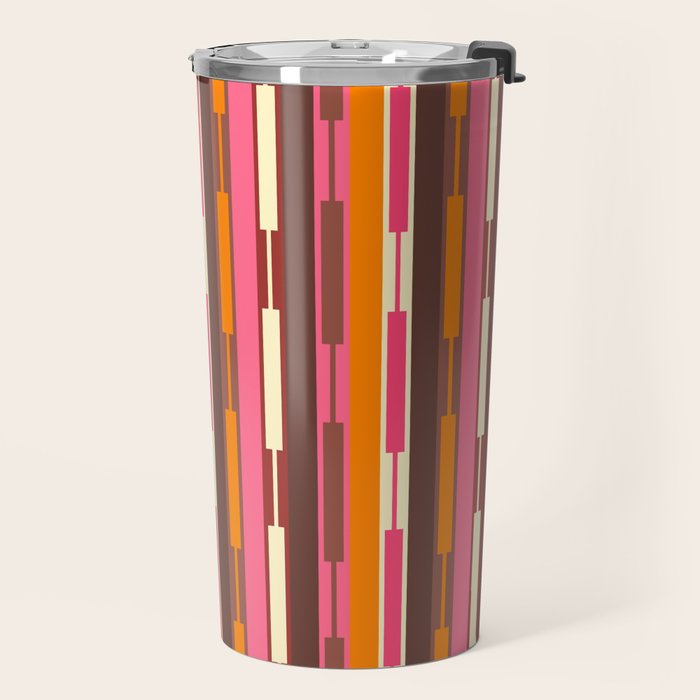 Eclectic Geo Chain Vertical Stripes Pattern Brown Orange Pink Travel Mug Gallery Image 2