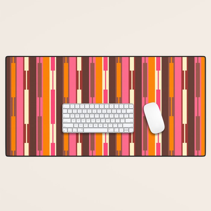 Eclectic Geo Chain Vertical Stripes Pattern Brown Orange Pink Desk Mat Gallery Image 1