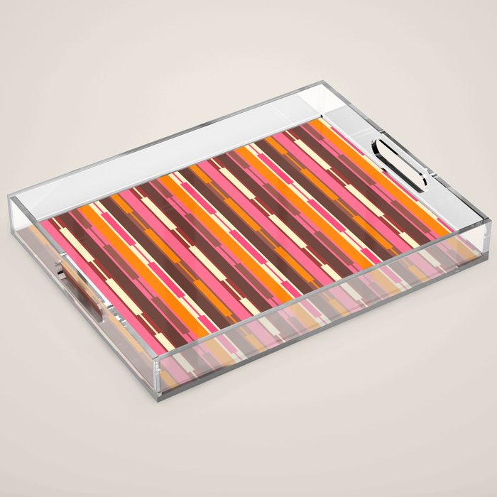 Eclectic Geo Chain Vertical Stripes Pattern Brown Orange Pink Acrylic Tray Gallery Image 1